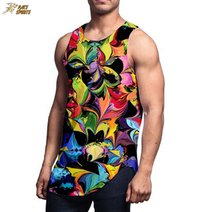 PACE SPORTS เสื้อกล้ามแขนกุดพิมพ์ลายดอกไม้คอกลมระบายอากาศใส่ลำลองสำหรับผู้ชาย - Product Image 4