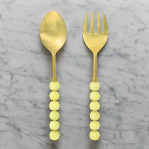 Juego de utensilios para ensalada de acero inoxidable 304 con cuentas de resina hechas a mano, elegante, duradero, apto para lavavajillas y horno microondas, personalizado - Product Image 6