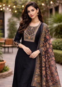 High on Demand Women's <b>Black</b> Kurti Set 3/4 Sleve Cotton Silk Full Stitched for Regular and Festive Occasions - Product Image 4