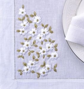 Custom Washable Reuse Embroidery Pretty Floral <b>Placemats</b> Napkins Sets 100% Linen Hemstitch Mats Home Wedding Events - Product Image 4