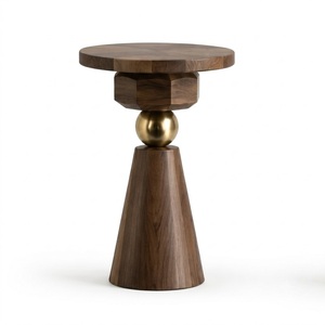 Farmhouse <b>Round</b> Wooden <b>Side</b> <b>Table</b> with Brass Accents Modern Design for Living Room Home Furniture - Product Image 3