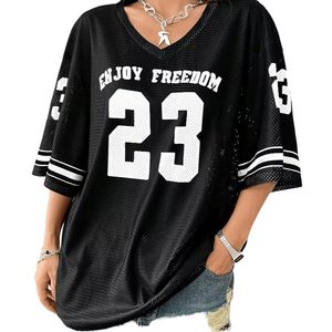 Streetwear Boxy Fit Mesh Baggy Jersey Sports T Shirts <b>Drop</b> Shoulder V-Neck Baseball Mesh Top Ladies 100% Polyester V-Neck Jersey - Product Image 1