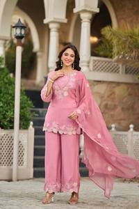 Salwar Kameez Rosa de Algodón para Mujer, Corte Holgado, Estilo Étnico Tradicional Indio, Largo hasta el Tobillo, con Bordado, Estilo Casual - Product Image 5