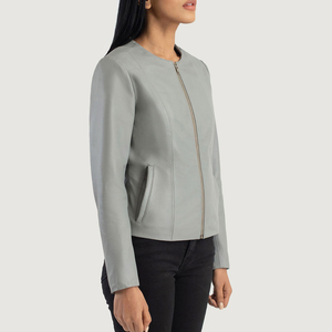 2026 Top Trendy Premium Women's PU <b>Leather</b> Zipper Front O-Neck Full Sleeve Minimalist Motorcycle <b>Jacket</b> Solid Color Autumn Wear - Product Image 2