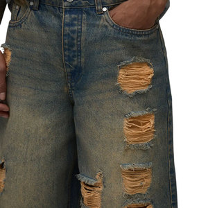 Pantalones cortos de mezclilla para hombre, estilo streetwear personalizado, con estampado integral, lavado ácido, efecto desgastado, estilo skate, holgados, 2026 - Product Image 2