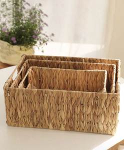 Natural Rattan Eco-Friendly Storage <b>Baskets</b> <b>Square</b> Handles Flexible Design Rustic Multi-Purpose Neatening Decorative Home - Product Image 5