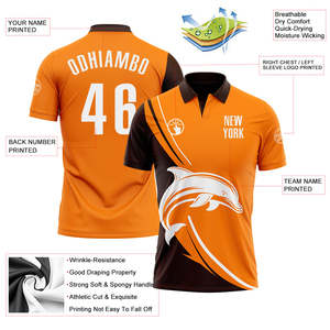 Maillot de football personnalisé sublimé pour homme, orange et marron, avec logo dauphin, anti-humidité, manches courtes, uniforme d'équipe - Product Image 3