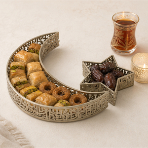 Bandeja de Servicio Metálica con Diseño de Luna y Estrella para Ramadán, Caligrafía Árabe de Lujo, Plato para Dulces y Frutas para Eid Mubarak - Product Image 4