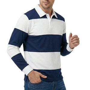 Polo homme sur mesure style rugby, manches longues, rayures audacieuses, tissu piqué doux, vente en gros d'usine - Product Image 1