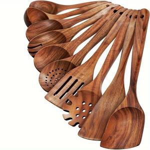 Porte-ustensiles de cuisine en bois de teck artisanal, antiadhésif, durable, écologique, ensemble d'ustensiles de cuisine en bois - Product Image 1