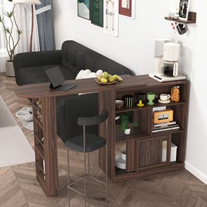 Mobile Bar Moderno da Cucina con 6 Spazi Contenitori e 2 Ante in Vetro Scanalato, Piano Girevole, Arredamento per Cucina - Product Image 6