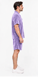 luxury velour summer shirt <b>shorts</b> two piece set soft touch relaxed fit wholesale unisex <b>velvet</b> shirt and <b>short</b> casual wear - Product Image 4