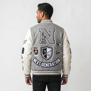 Veste de baseball personnalisée pour homme, style varsity, avec broderies et patchs, col boutonné, veste varsity pour homme - Product Image 2