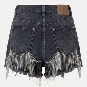 Short en jean délavé avec strass personnalisés, style vintage tendance, pour unisexe, streetwear et tenue décontractée - Product Image 2
