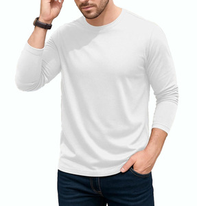 Camiseta de Hombre 2026, Blanca, Manga Larga, Cuello Redondo, Corte Regular, Color Sólido, Tejida, 100% Algodón, Diseño Personalizado, ODM, OEM - Product Image 4