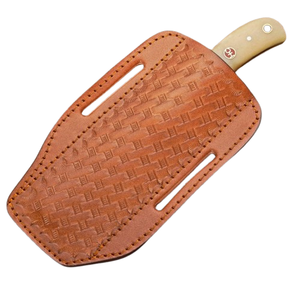 CUSTOM HANDMADE damascuc STEEL bull cutter <b>KNIFE</b> FIXED BLADE WITH rose wood & <b>bone</b> <b>HANDLE</b> & with LEATHER SHEATH - Product Image 4