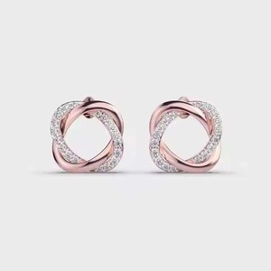 Boucles d'oreilles en diamant blanc de luxe de qualité supérieure pour femmes, taille ronde, éblouissantes, bijoux fins, cadeau disponible à la vente - Product Image 4