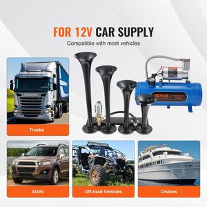 Kit de Bocinas de Tren, 4 Trompetas, Bocinas de Aire de 150dB para Camionetas, Compresor de Aire de 12V y 120 psi con Tanque de 1.6 Gal/6 L - Product Image 6