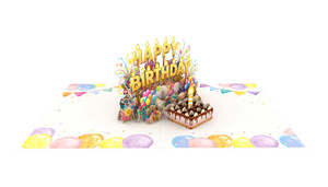 Happy Birthday Pop-Up Card 3D Paper Cake <b>Balloons</b> Gold Stamping Birthday Party Greeting Card - Product Image 2