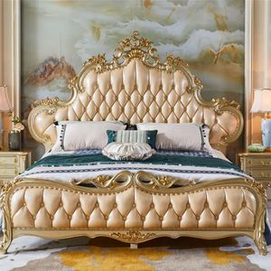 Ensemble de chambre à coucher King Size de luxe européen, capitonné beige, en acajou sculpté, mobilier écologique, qualité garantie - Product Image 3