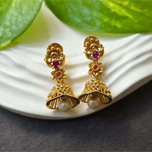 Trendy Gold Plated Brass Drop Earrings with Tassel and Flower Design for Party and Gift - Product Image 2