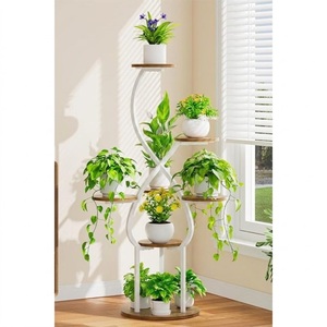 Moderno Soporte de Metal Curvo de 6 Niveles para Plantas, Color Blanco, para Interiores, Elegante Soporte para Macetas - Product Image 1