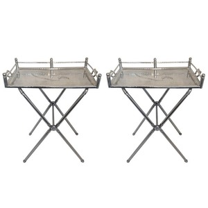 Ensemble de 2 plateaux de table en métal Art Déco, rectangulaires, avec poignées gravées, pour bar, comptoir, plateaux décoratifs - Product Image 1