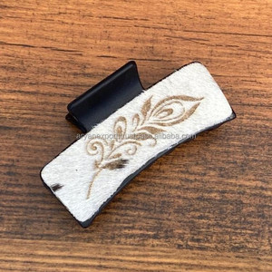 High Quality Engraved Leather Hair Claw Clip Western Cowhide Leather Hair <b>Accessories</b> for Women's Mother's Day Gift Holiday Gift - Product Image 2