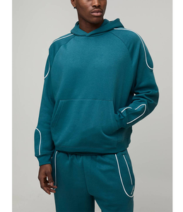 Conjunto Deportivo de 2 Piezas para Hombre, Cuello Redondo, Color Puro, Líneas en Contraste, Algodón, para Correr, Fútbol, Uniforme - Product Image 5