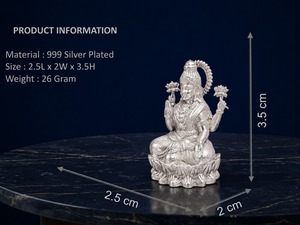 Idole Laxmi en laiton plaqué argent 999, 100% laiton, 2,5x2x3,5cm, 26g, décoration religieuse moderne pour la maison, Diwali, Puja Murti, cadeau - Product Image 2