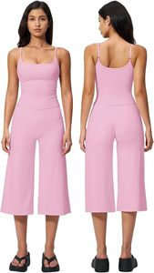 Mono negro sin costuras con tirantes finos, cuello cuadrado, cintura alta, pantalón culotte, sin mangas, color liso, conjunto de yoga - Product Image 5