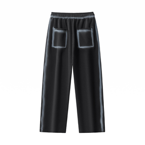 Pantalon de survêtement d'hiver pour homme en laine bleu marine, coupe droite, taille haute élastique, poches latérales, décontracté, ample, tricoté, ODM - Product Image 5
