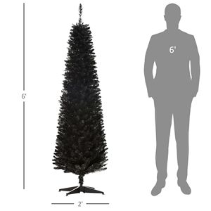 Albero di Natale Sottile a 6 Rami con 390 Punte Realistiche, Albero di Natale Artificiale a Matita con Supporto in Plastica Nero - Product Image 3