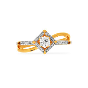 Designer 18K Yellow Gold Round Solitaire Diamond Ring for Women Geometric Open <b>Frame</b> Pavé Ring Fine Jewelry - Product Image 3