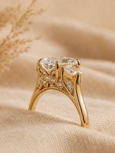 Anillo de Tres Piedras con Diamante Cultivado en Laboratorio de Corte Cojín Alargado de 5ct, Galería Floral, Oro Sólido de 10K, 14K, 18K, Joyería Fina, Certificado IGI - Product Image 3