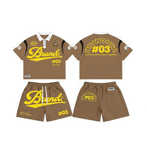 ชุดเสื้อโปโลและกางเกงขาสั้นสีเขียวสำหรับผู้ชาย ชุดลำลองสำหรับฤดูร้อน พิมพ์ลายโลโก้สีเหลือง ชุดผ้าฝ้ายระบายอากาศได้ดี - Product Image 6
