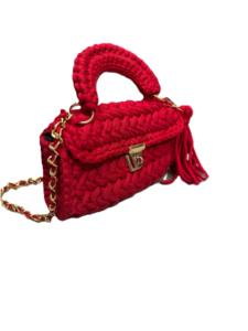 Sac à main rouge en crochet fait main pour femmes |   Sac bandoulière rouge de créateur avec chaîne et cadenas |   Sac à main élégant fait main pour les soirées - Product Image 2