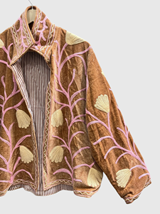 Veste en velours brodée de fleurs, col châle, manches longues, grande taille, vêtements d'automne pour femmes, style Prairie Chic - Product Image 3