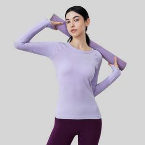 Camisetas de manga larga para mujer al por mayor, ajustadas, de cuello redondo, para primavera y otoño, camisetas básicas lisas - Product Image 5