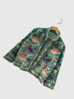 Veste en velours brodée à la main avec des motifs floraux, col mandarin, manches longues, style Prairie Chic, manteau d'automne pour femmes, taille plus