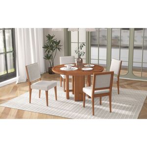 TREXM 5-Piece Minimalist Farmhouse <b>Dining</b> <b>Table</b> <b>Set</b> <b>for</b> <b>4</b> Solid Wood Upholstered Chairs <b>for</b> Kitchen <b>Round</b> <b>Dining</b> Room <b>Set</b> - Product Image 1