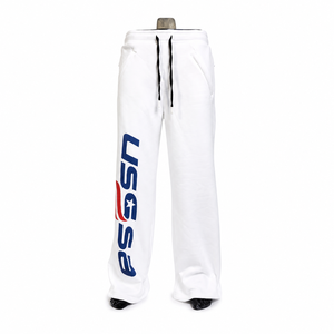 <b>White</b> Lightweight Polyester/Cotton Drawstring Casual Embroidered Logo Streetwear Mid Waist Flat Front Summer Unisex <b>Jogger</b> - Product Image 6
