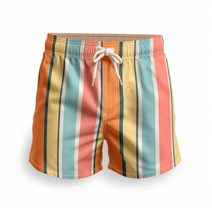 Shorts de Baño a Rayas para Hombre, Naranja y Blanco, de Secado Rápido, con Cordón Ajustable, Casuales, de Cintura Media, Cortos, de Poliéster Tejido - Product Image 2