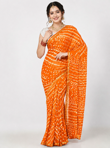 Sari en soie imprimé Bandhani rose, tenue ethnique traditionnelle pour femmes, pour mariage, festival, occasions spéciales, coupe classique, longueur au sol - Product Image 3