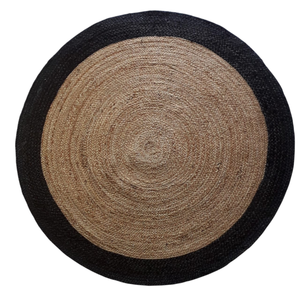 Handwoven Natural Jute Oval <b>Rug</b> with Sunburst Medallion Black Border & Crochet Loop Low Pile <b>Rustic</b> Design - Product Image 6