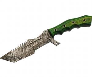 Couteau utilitaire à lame saillante en acier Damas artisanal, manche en bois Pakka vert, outil de forge DIY OEM Iron Crown - Product Image 3