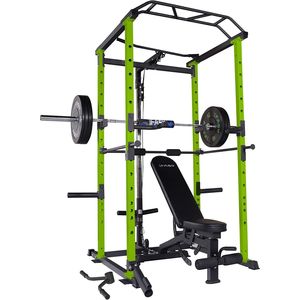 Sistema di palestra per la casa verde da 100 libbre con gabbia di potenza multifunzionale regolabile Pullup Squat Rack Capacità di Fitness completo da 1000 libbre - Product Image 1