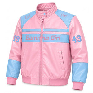 Gamma Phi Delta Sorority Gamma Girl Pink Varsity <b>Racing</b> <b>Jacket</b> PU Leather Zipper Front Letter Sleeve <b>Racing</b> Women's <b>Jacket</b> - Product Image 5