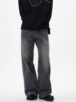 Jeans à jambes larges pour hommes avec logo personnalisé B2B, coupe ample, 100% coton, écologique, imperméable, vintage, délavé, taille mi-haute, grande taille