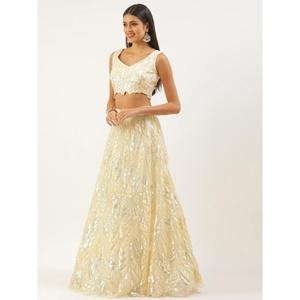 ชุดตาข่ายประดับเลื่อมสีเบจอันรุ่งโรจน์สำหรับงานรื่นเริง lehenga choli กับ dupatta - Product Image 6